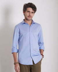 Japanese Stretch Dobby Knit Shirt - Blue