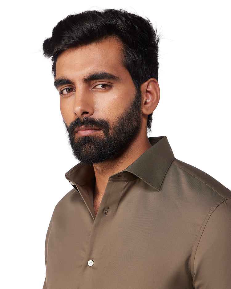 Luthai Cotton Lyocell Twill Shirt - Olive
