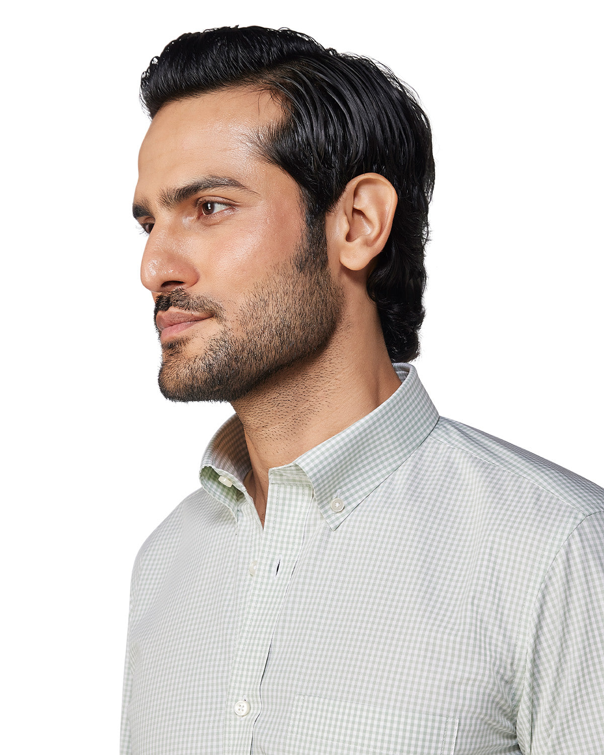 Giza Cotton Gingham Checked Shirt - Green