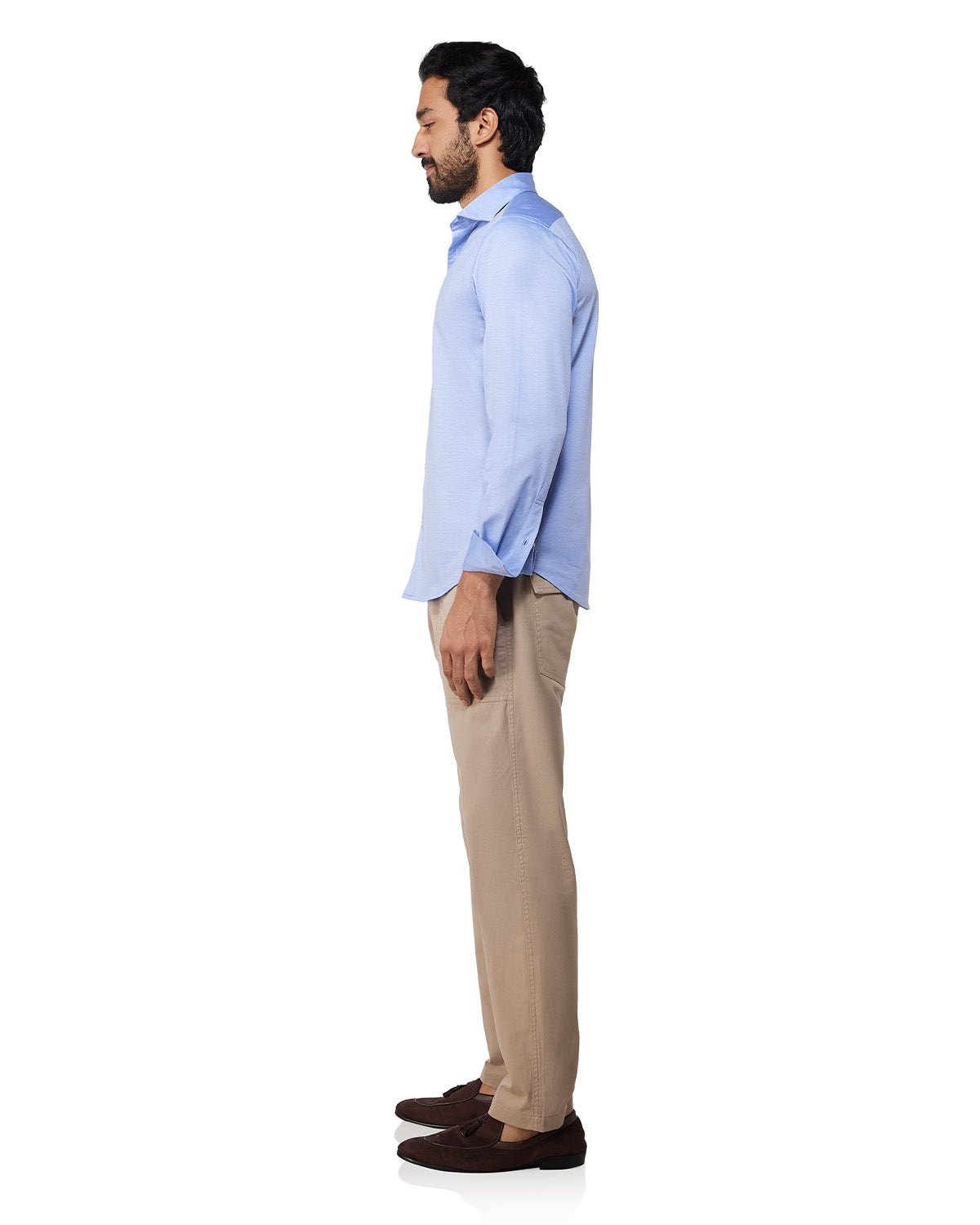Stretch Cotton Knit Shirt - Blue