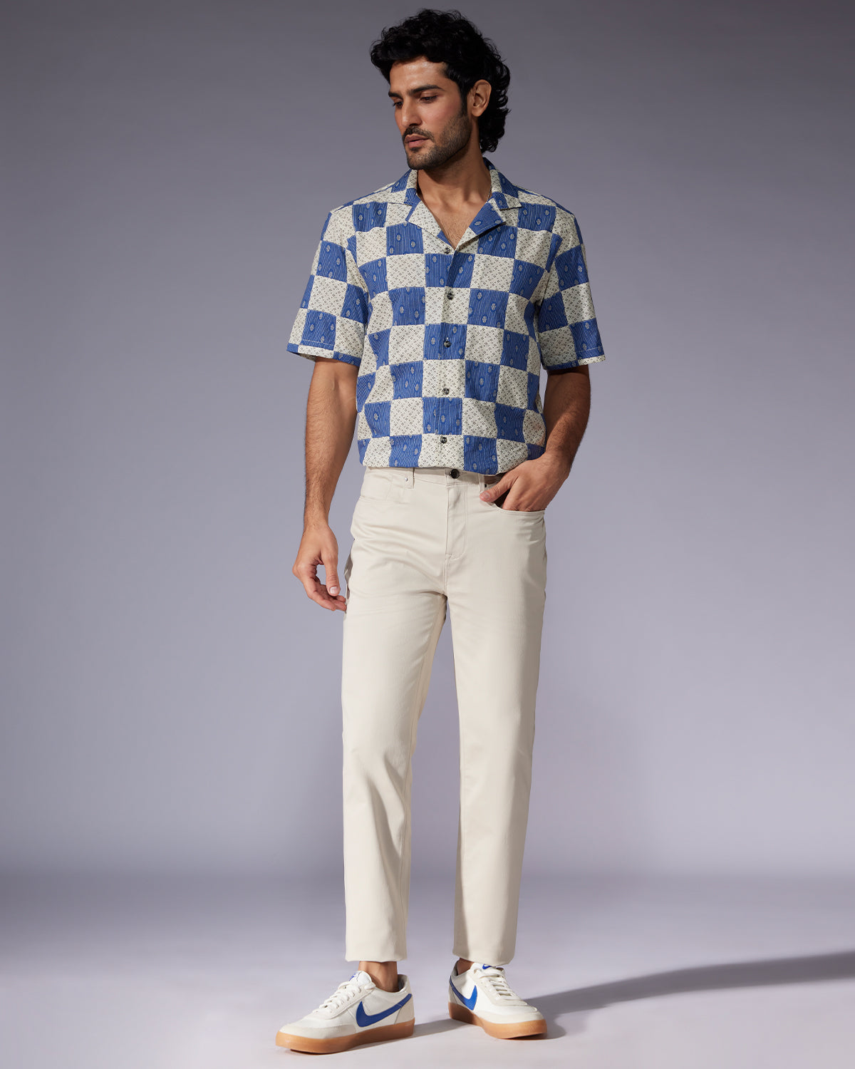 Japanese Multi-Printed Patchwork Shirt - Blue & White