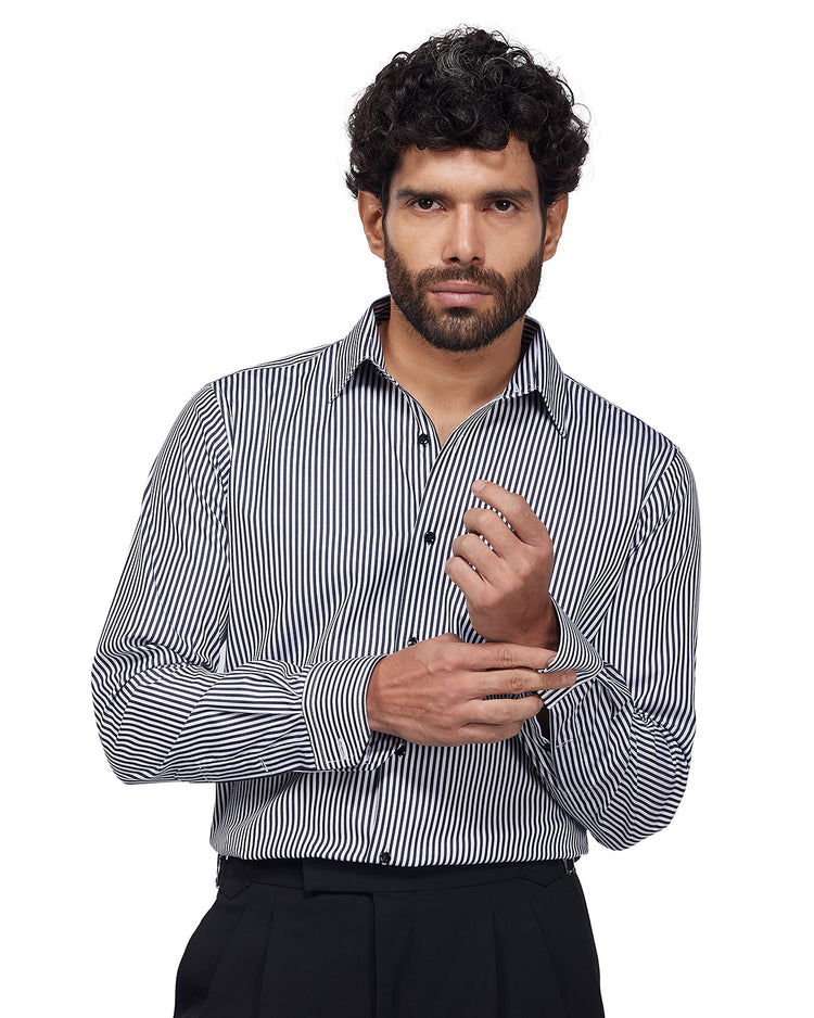 Cotton Striped Shirt - Black & White