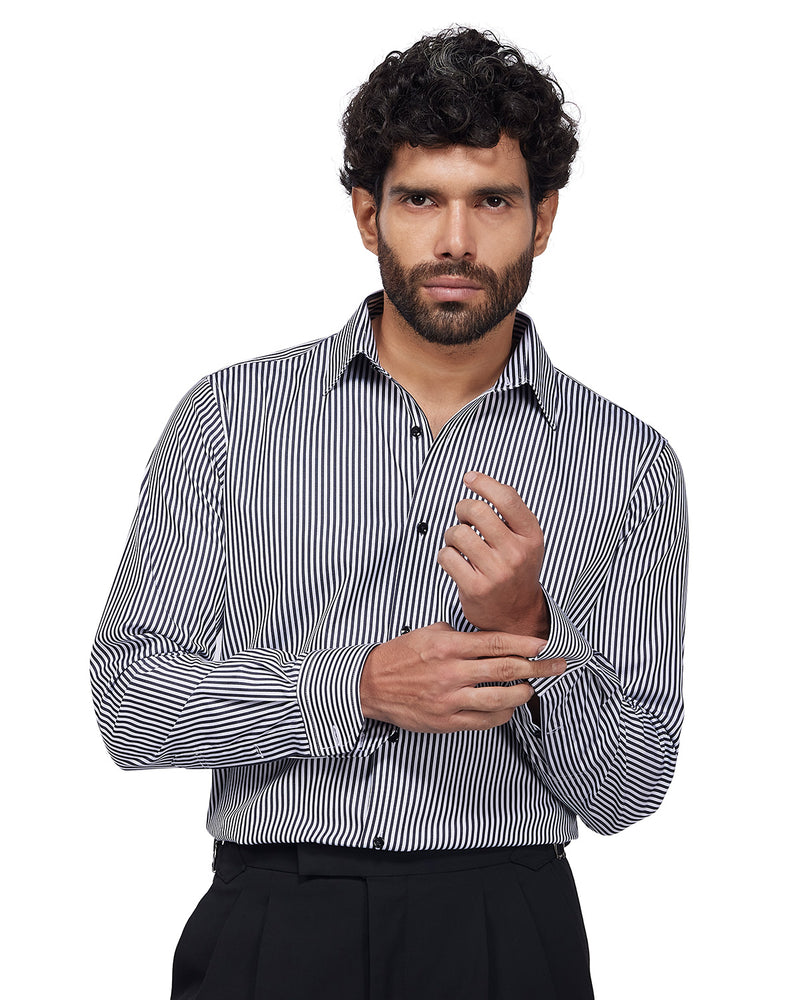 Cotton Striped Shirt - Black & White
