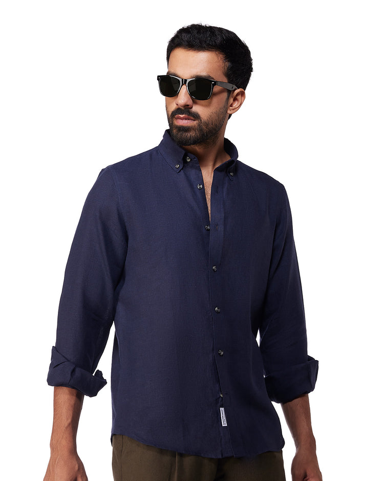100% Linen Shirt - Navy