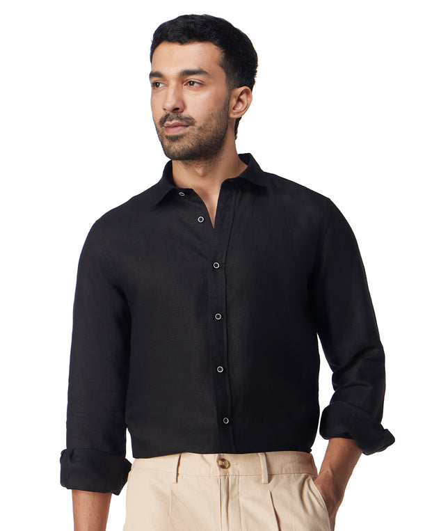 100% Linen Shirt - Black