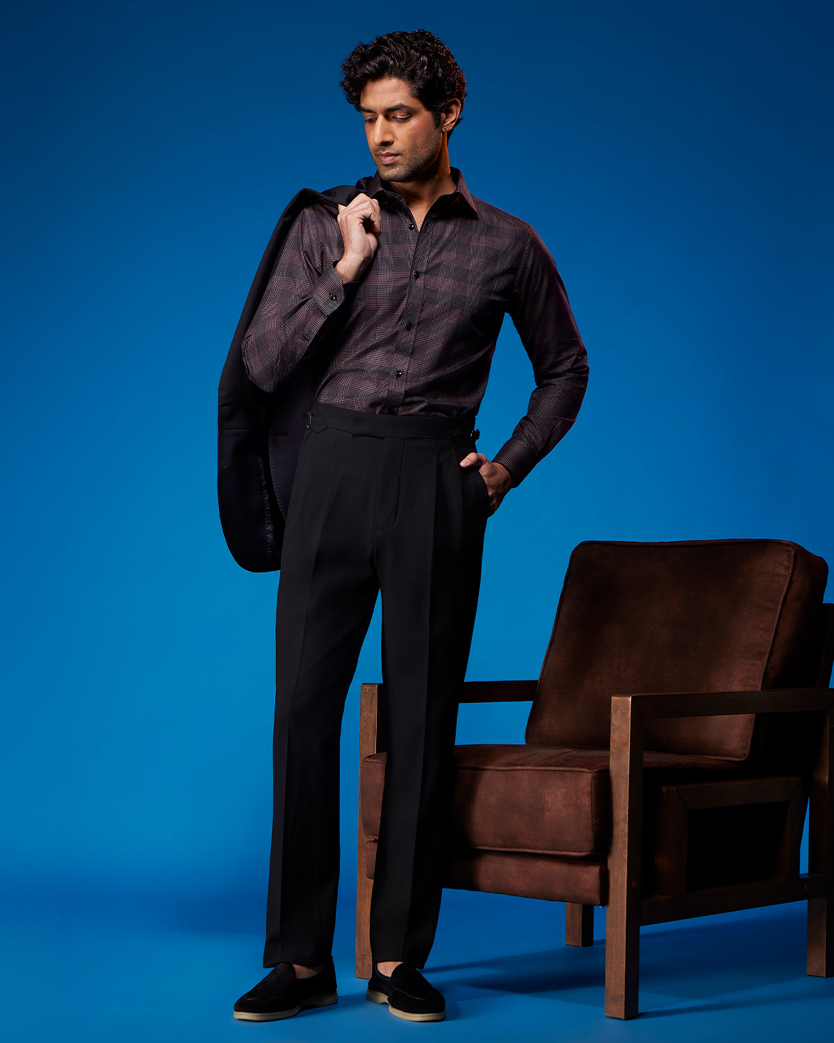 Merlot Grid Dobby Checked Shirt - Maroon