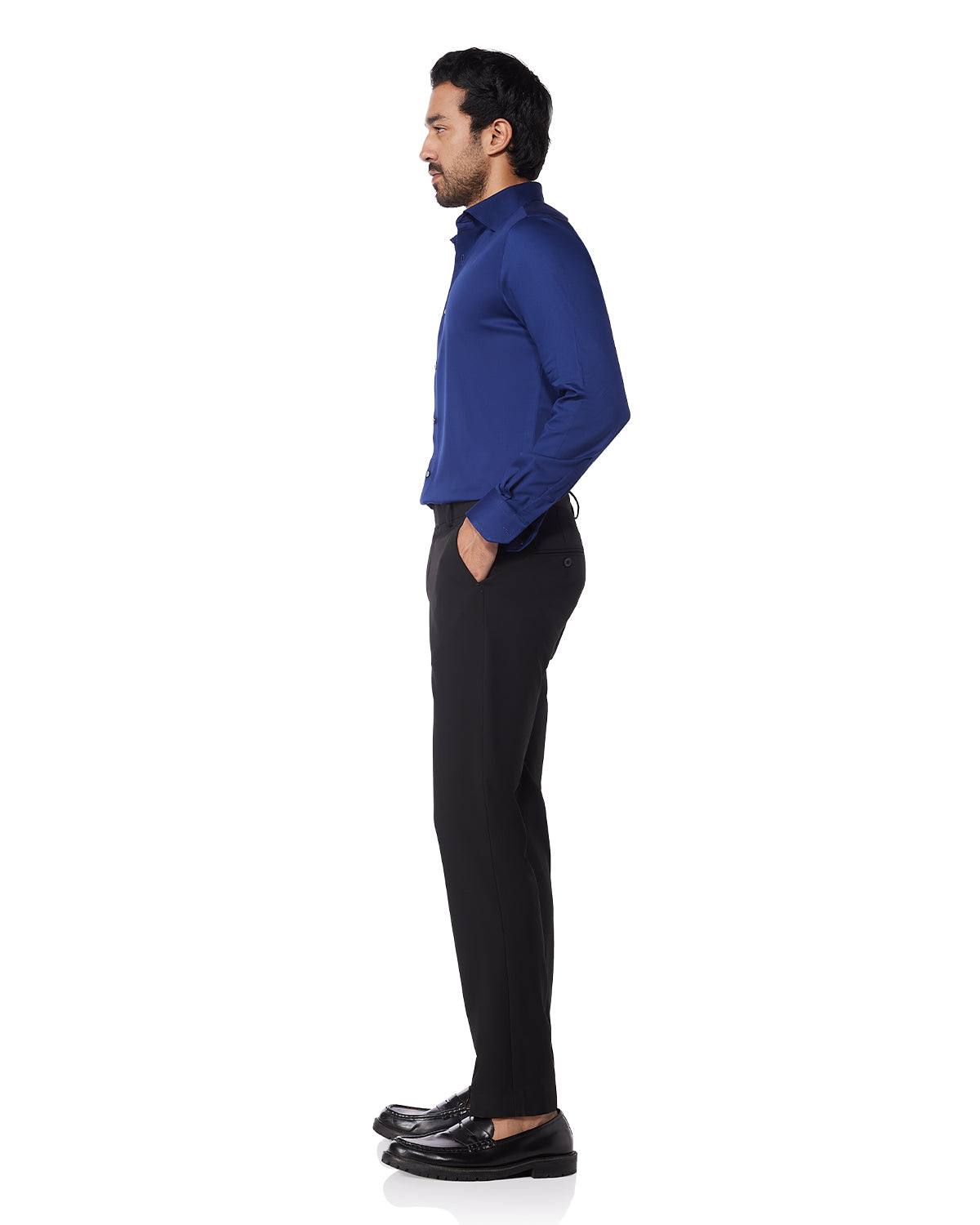 Wrinkle-Free Stretch Satin Shirt - Navy