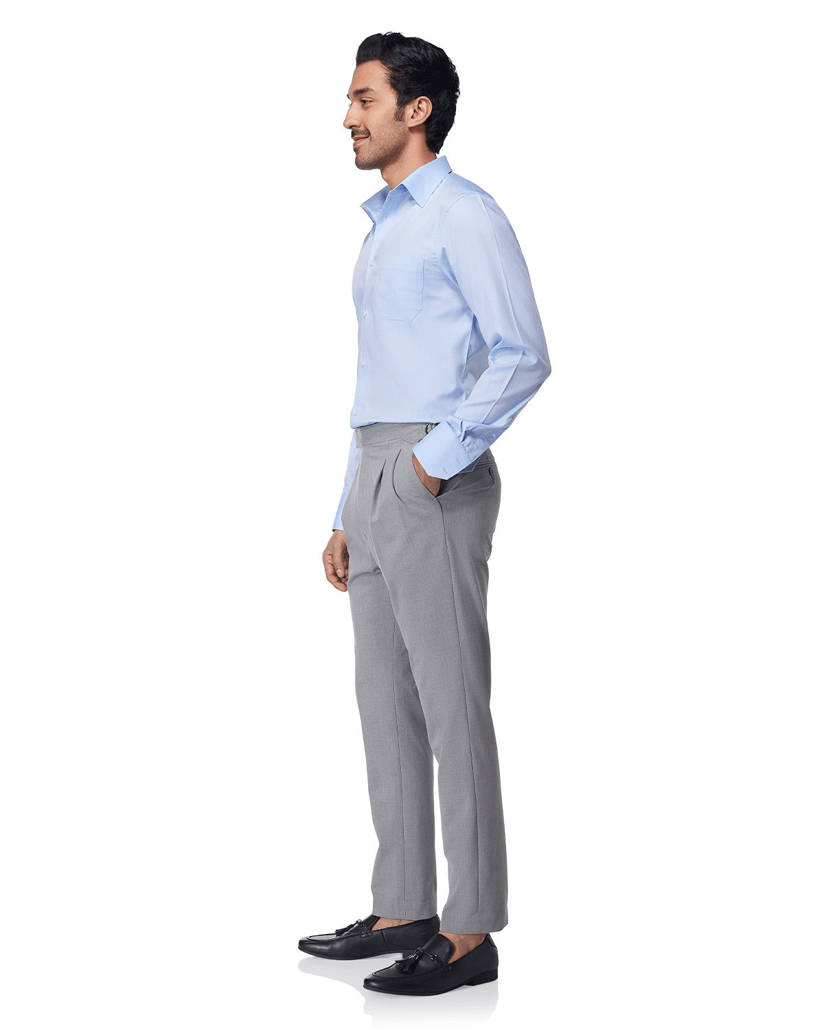 Cotton Herringbone Shirt - Light Blue