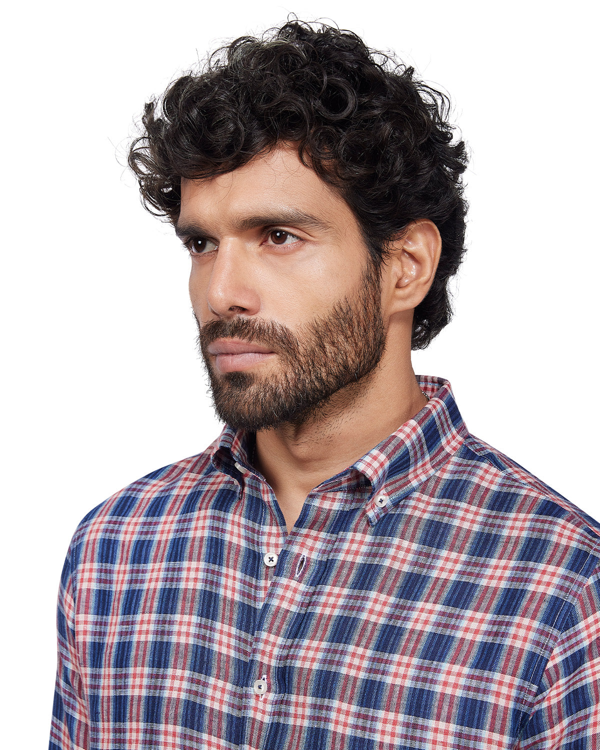 100% Linen Checked Shirt - Blue & Red