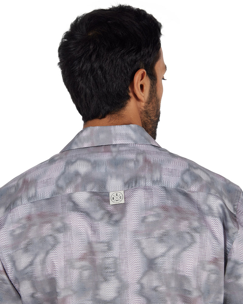 White & Grey Blurry Printed Shirt