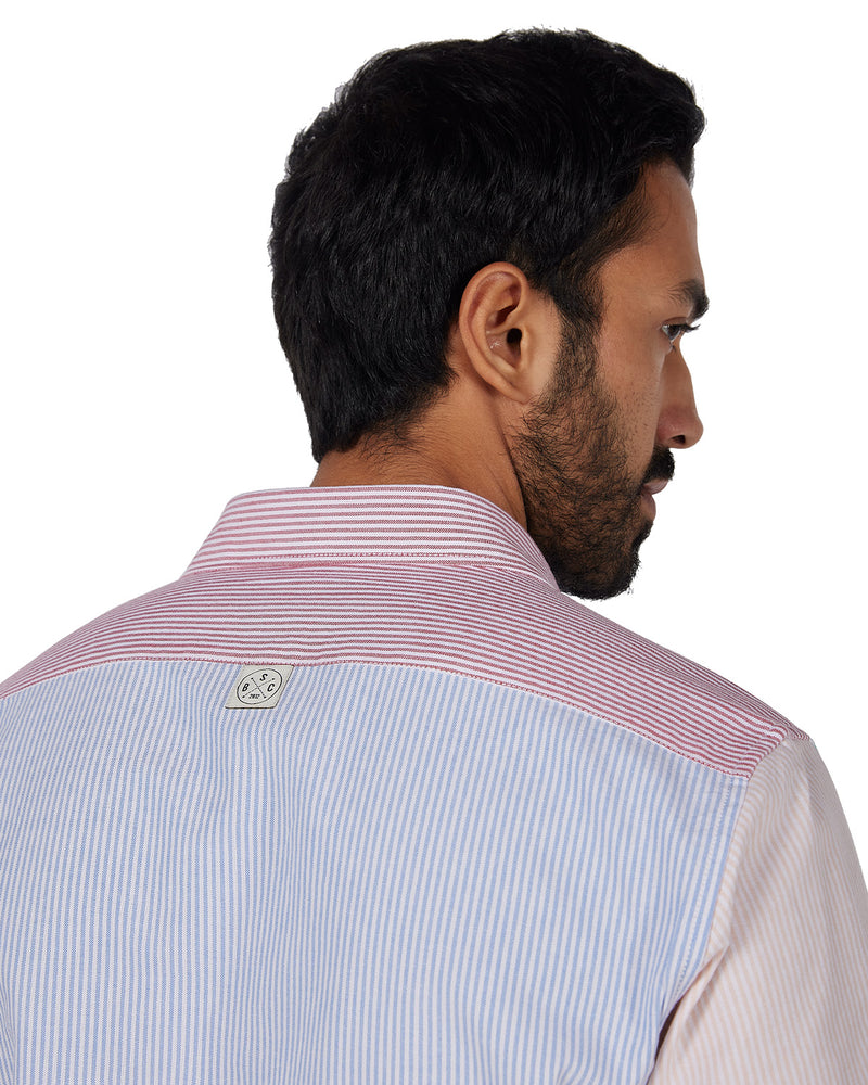 Green Oxford Striped Patchwork Shirt
