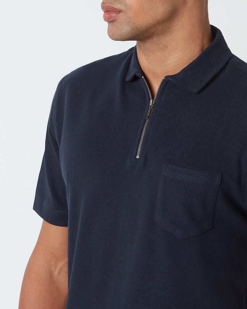 Signature Zipper Polo T-Shirt - Navy