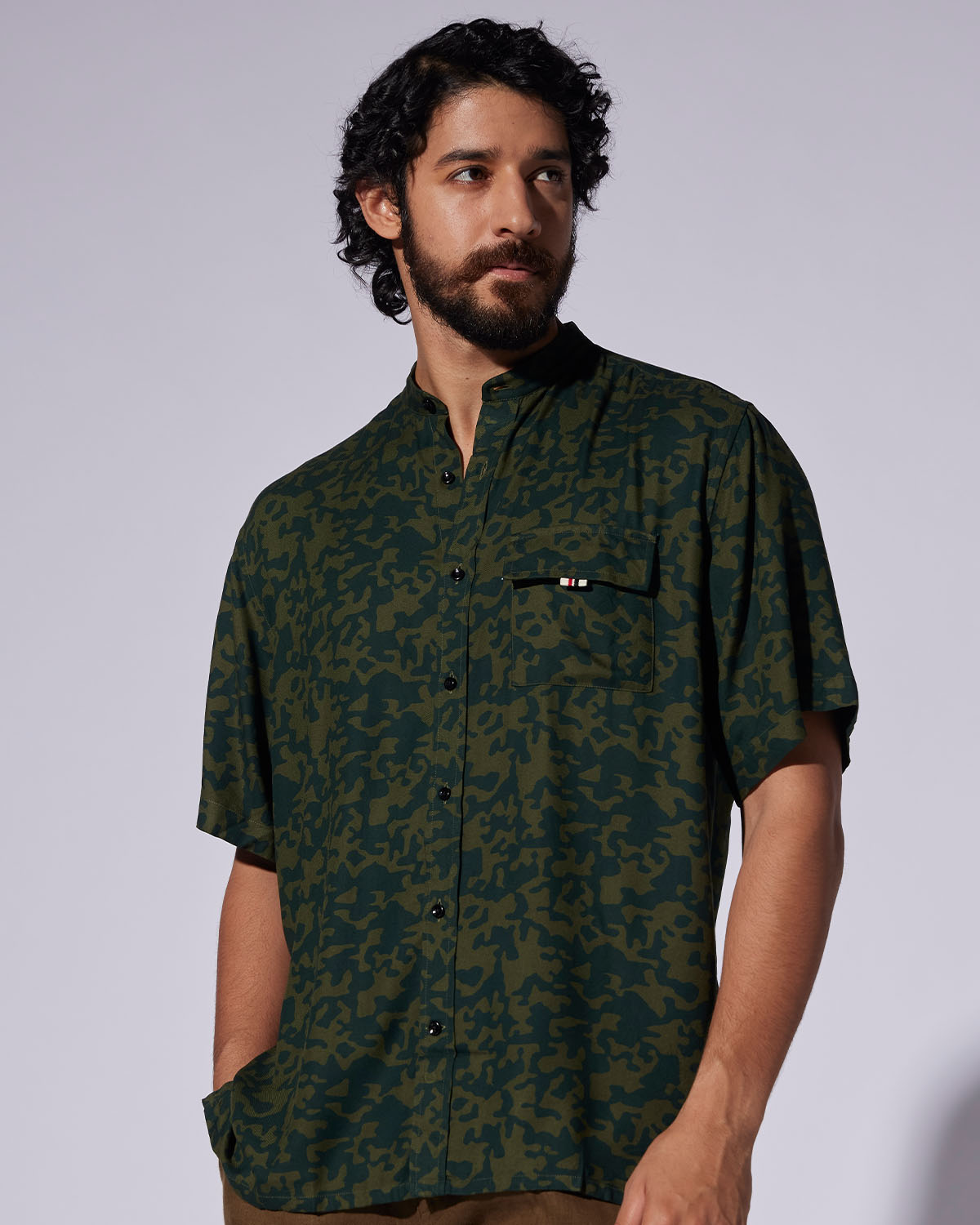 Green Camo Half-Sleeve Printed Shirt