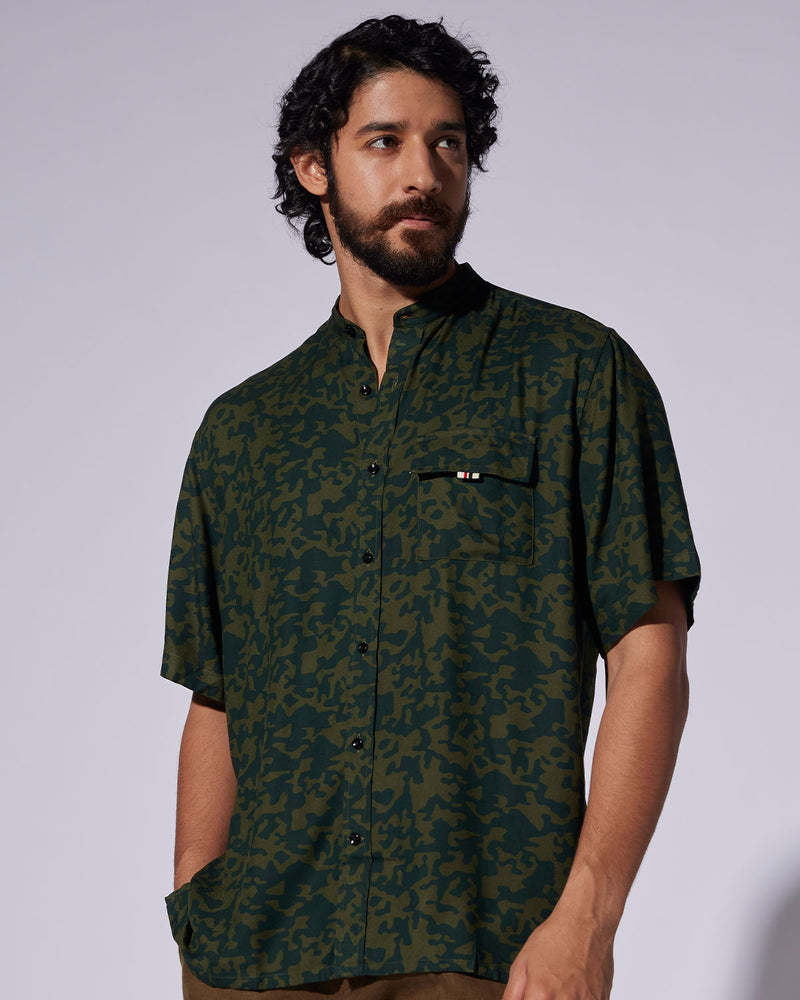 Green Camo Half-Sleeve Printed Shirt