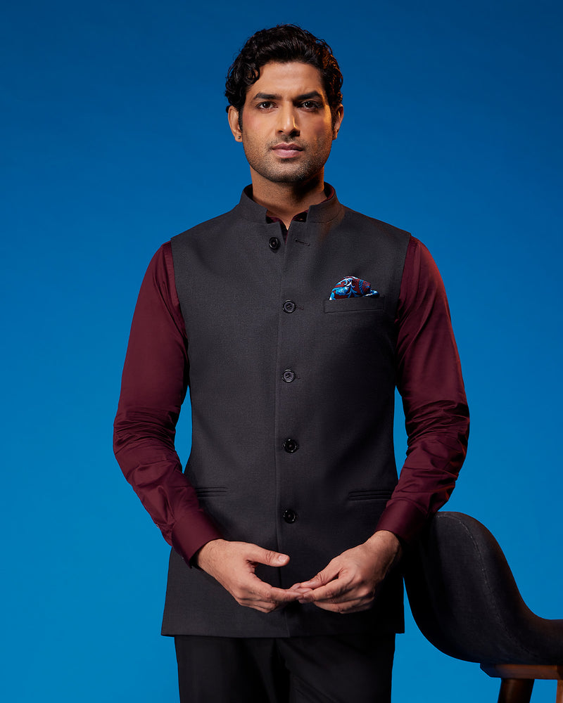 The Palatina Stretch Nehru Jacket - Dark Grey