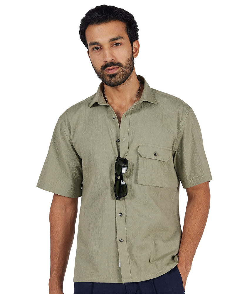 Olive Seersucker Shirt