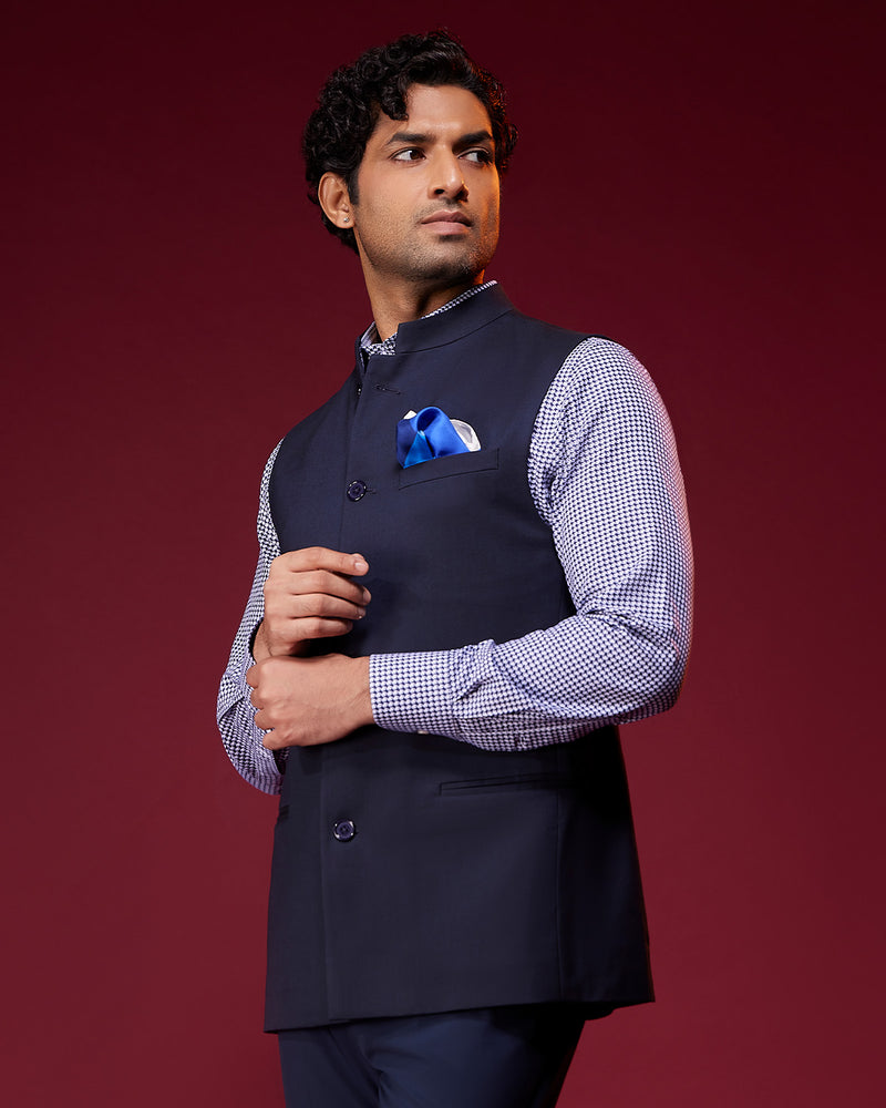 The Palatina Stretch Nehru Jacket - Navy