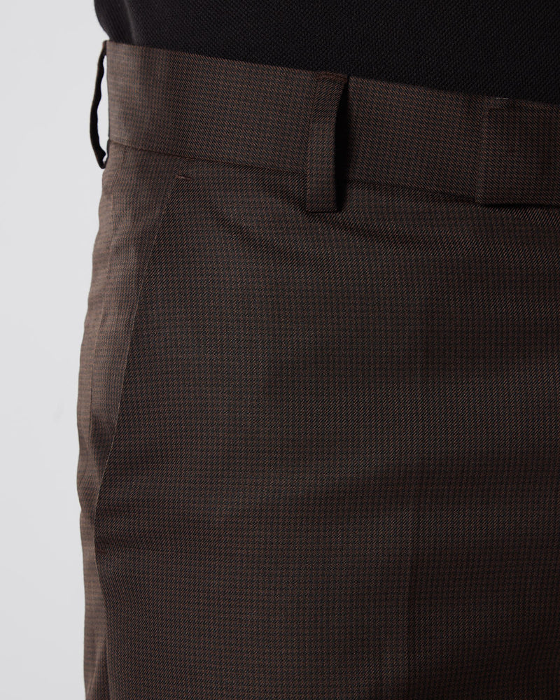 Prime Blended Wool Houndstooth Dress Pants - Brown