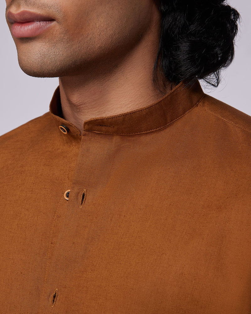 Brown Bandhgala Collar Shirt