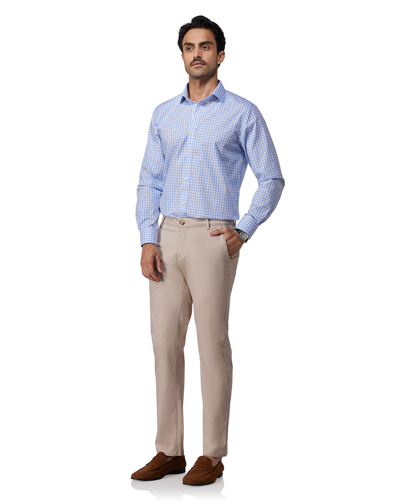 Light Blue Giza Cotton Gingham Checked Shirt