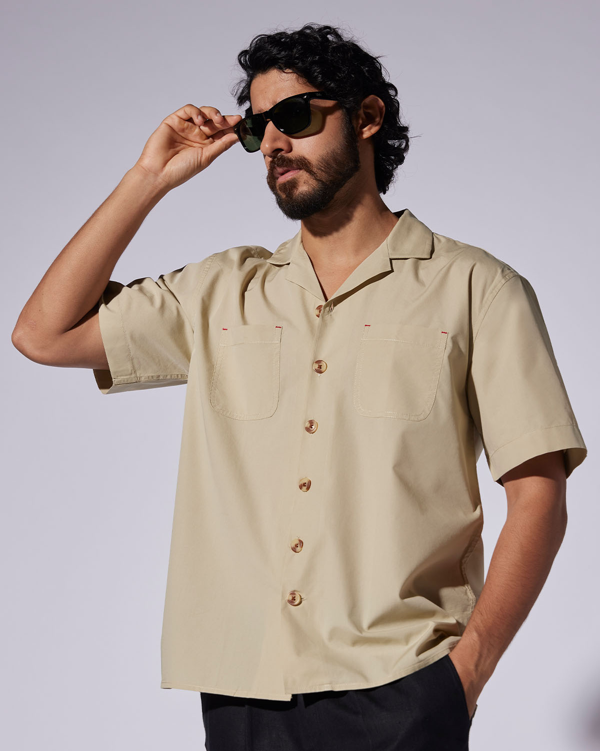 Khaki Half-Sleeve Poplin Shirt