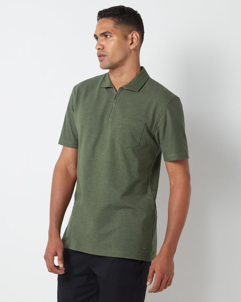 Signature Zipper Polo T-Shirt - Olive