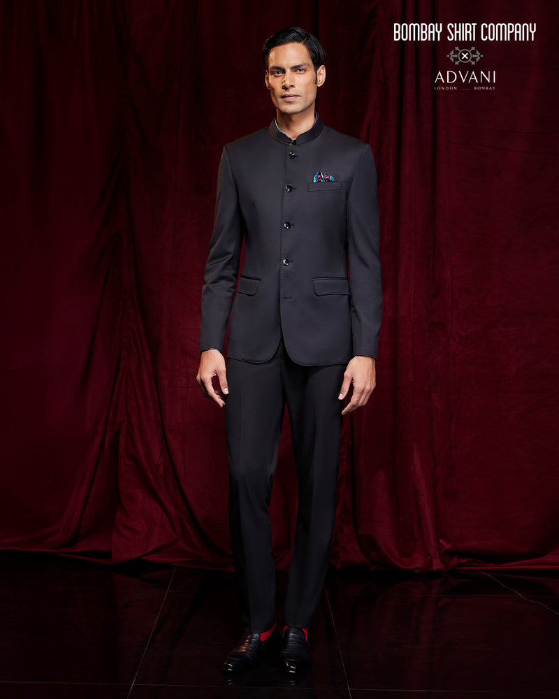 BSC x ALB | Arcadia Stretch Blended Wool Bandhgala Jacket - Black