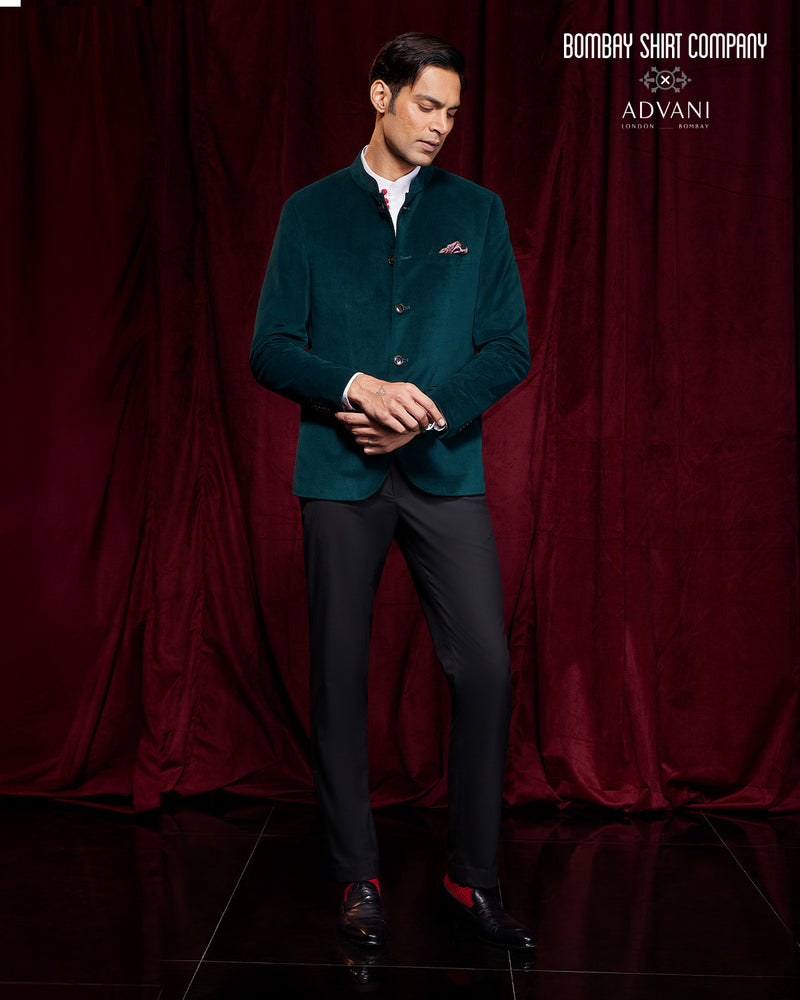 BSC x ALB | Velvetine Bandhgala Jacket - Green
