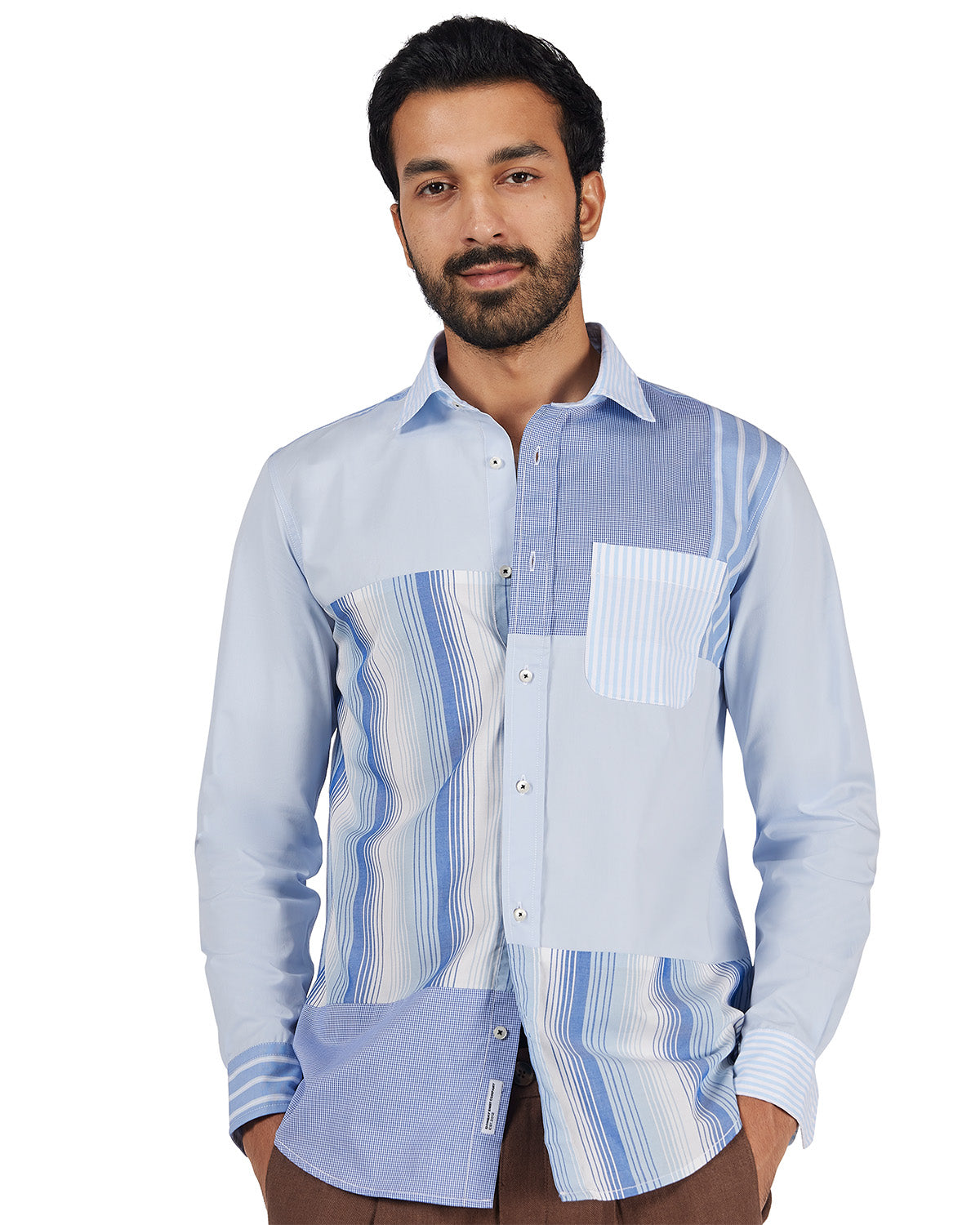 Blue Block Patchwork Shirt