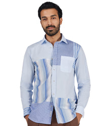 Blue Block Patchwork Shirt