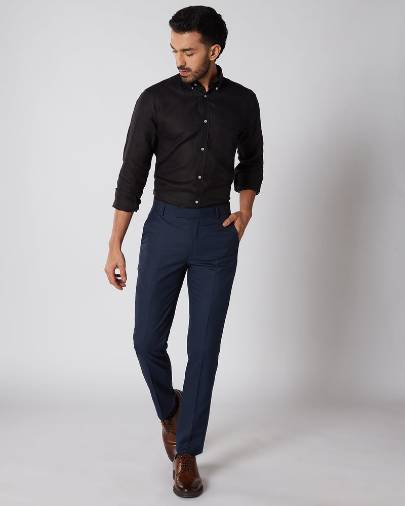 Prime Blended Wool Houndstooth Dress Pants - Navy