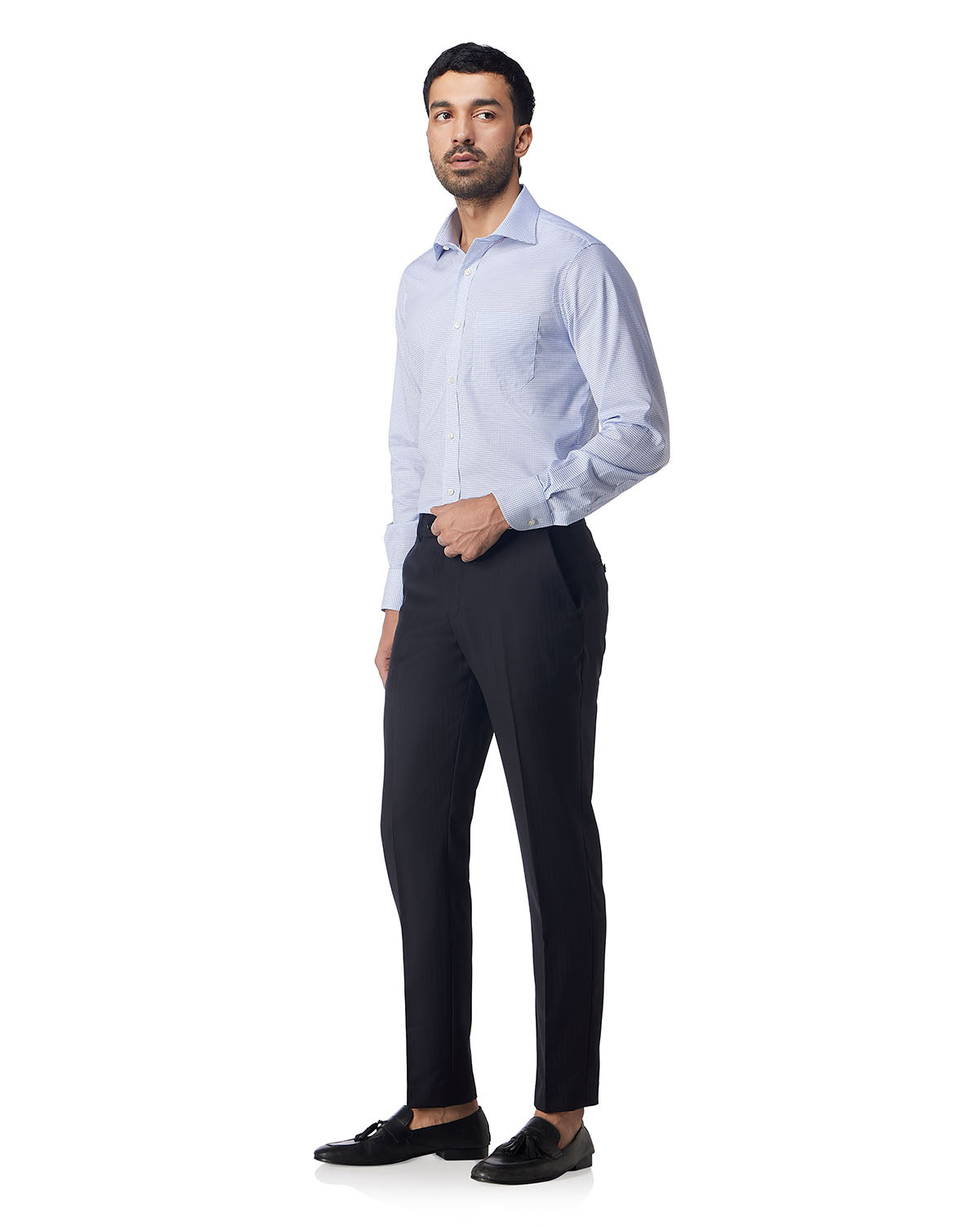 Stretch Cotton Checked Shirt - Blue
