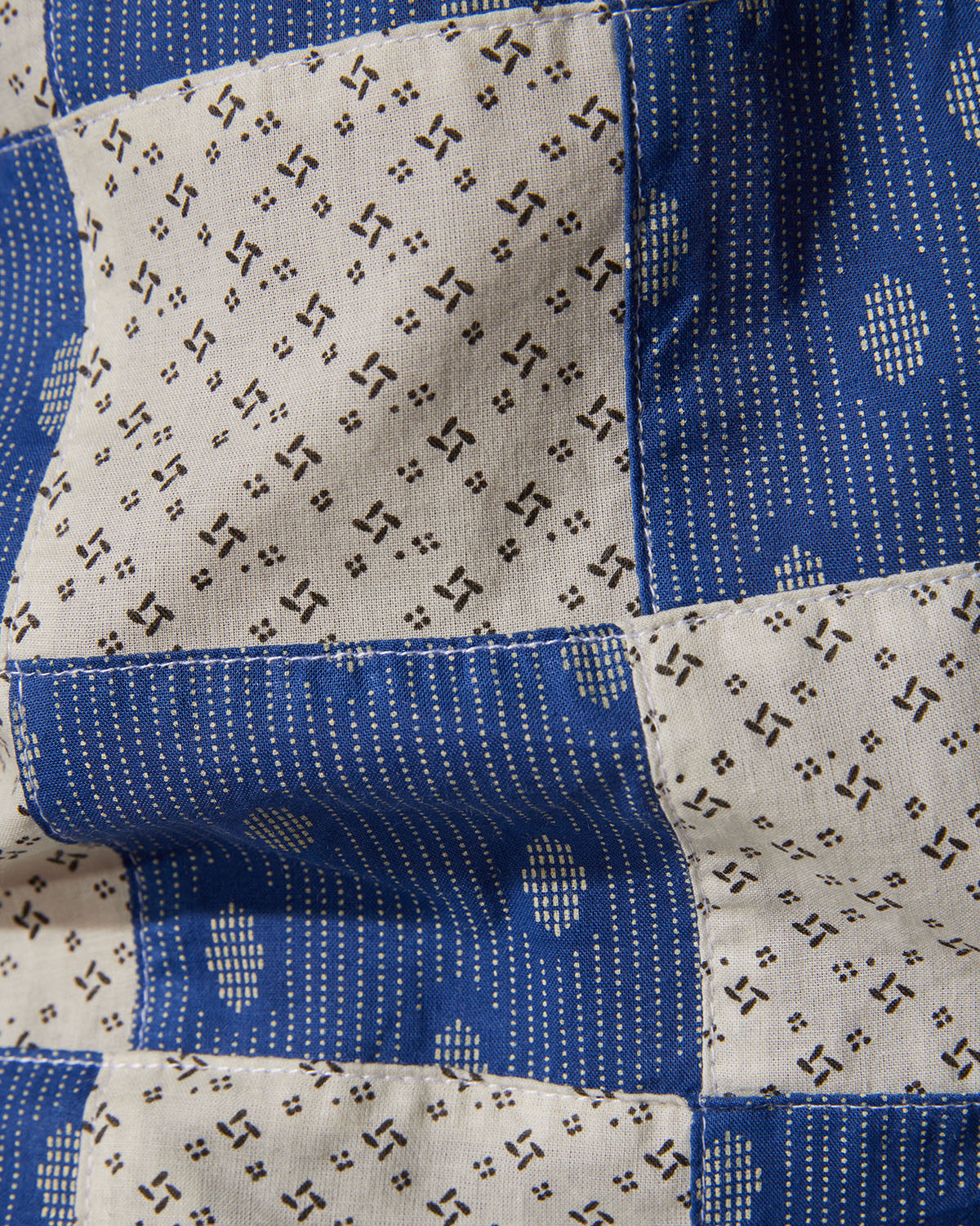 Japanese Multi-Printed Patchwork Shirt - Blue & White