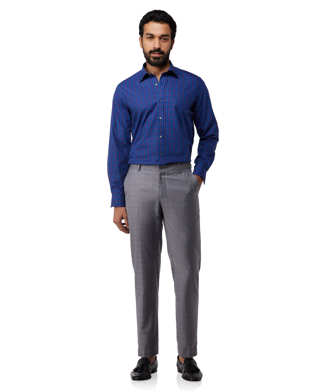 Cotton Checked Shirt - Navy & Red