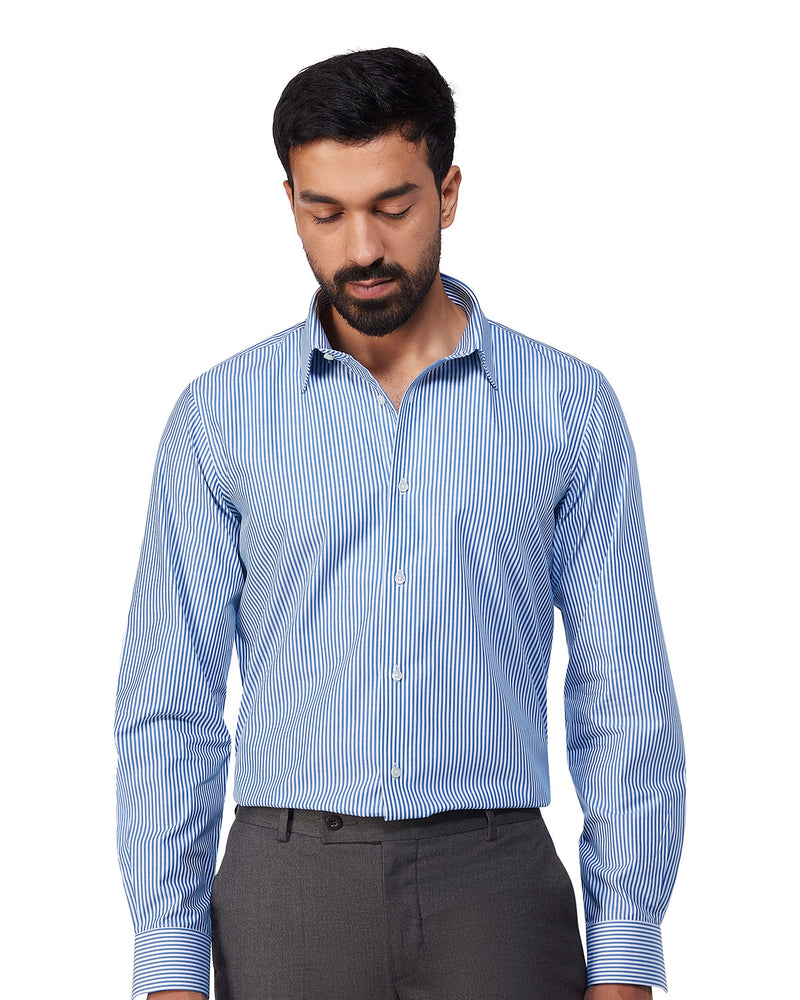 Giza Cotton Bengal Striped Shirt - Blue