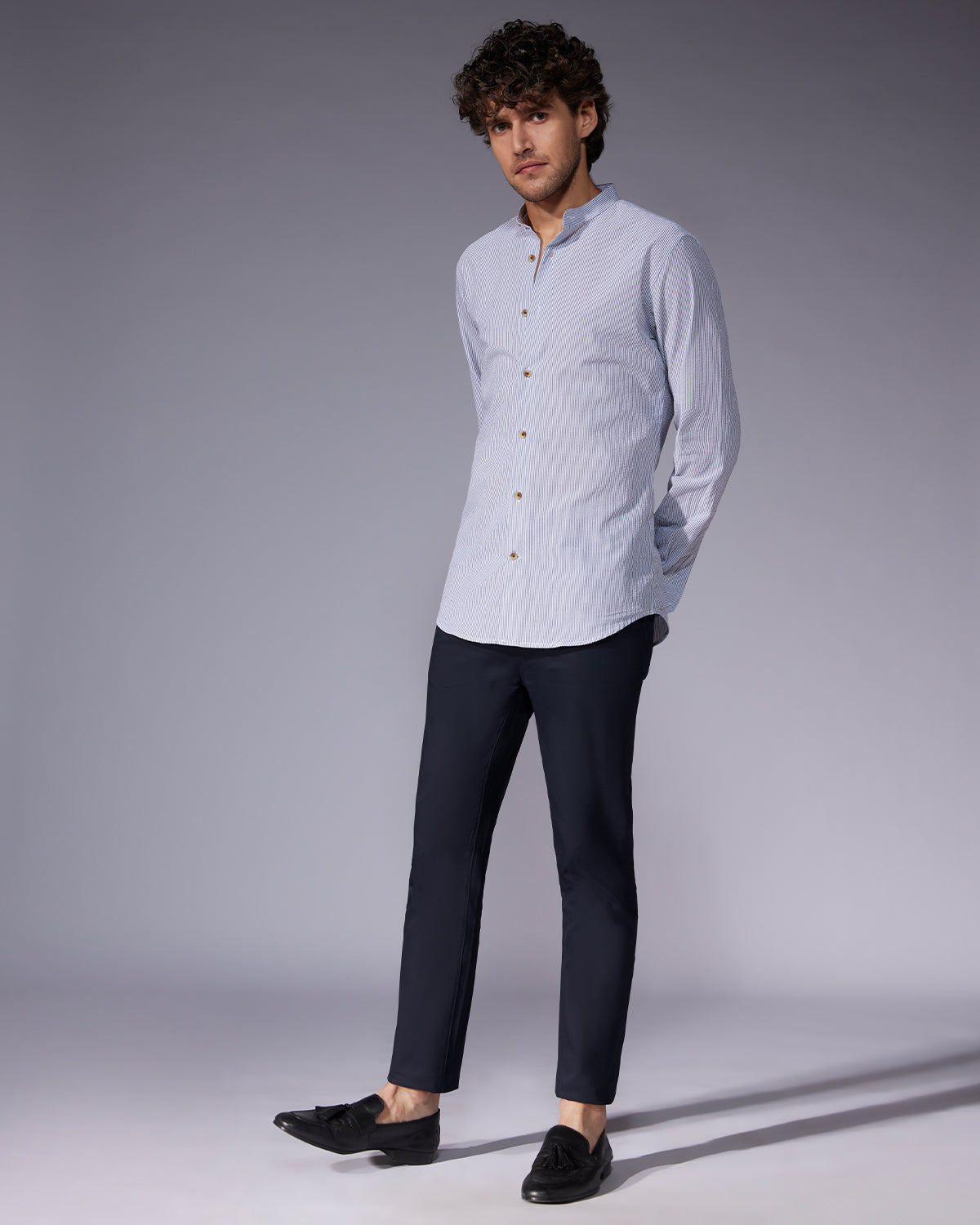 Seersucker Striped Shirt - Grey & White