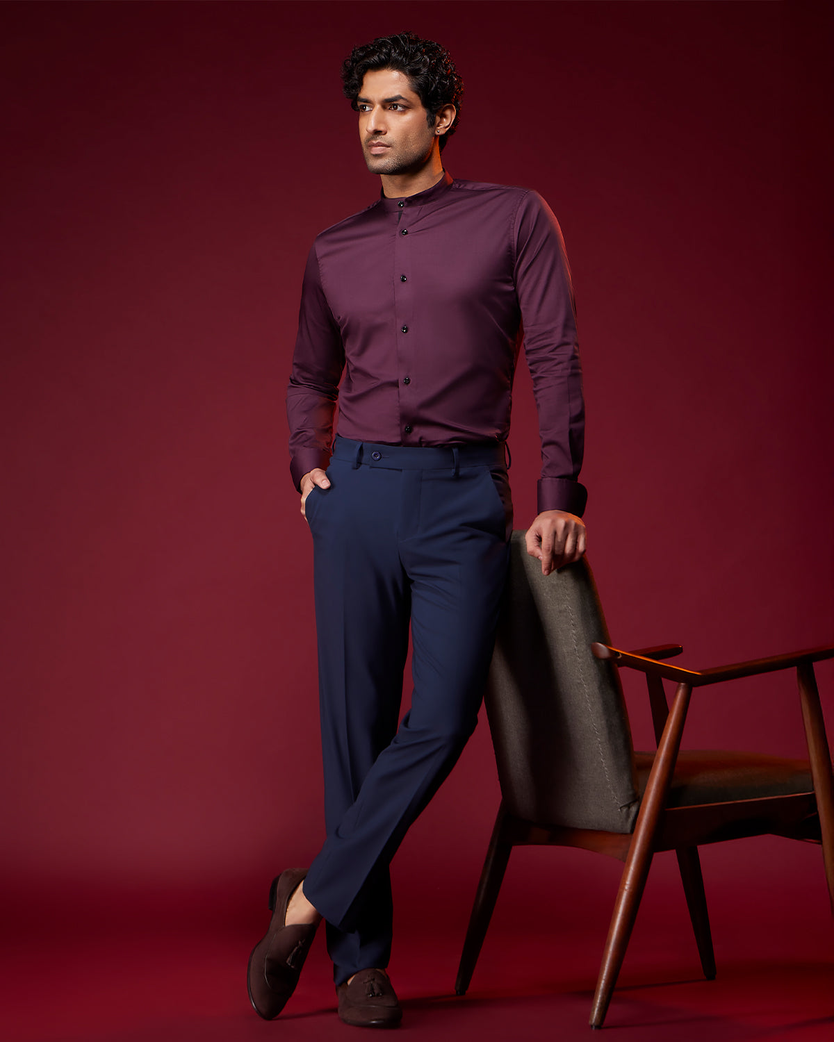 Burgundy Satin Shirt - Maroon