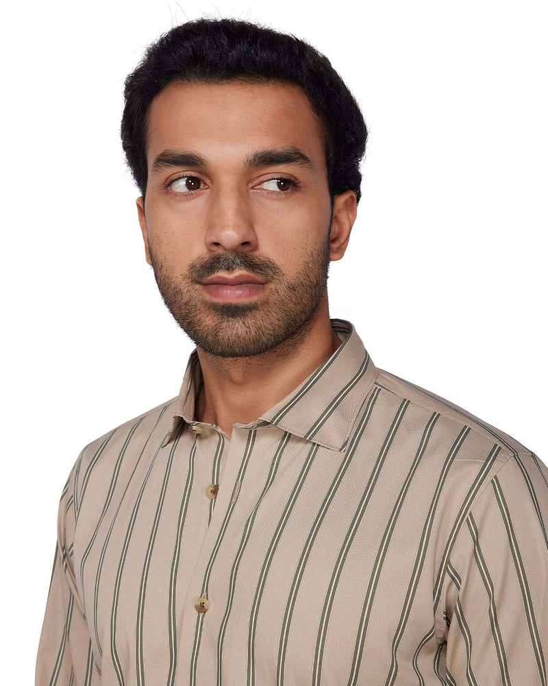 Oxford Striped Shirt - Beige & Green