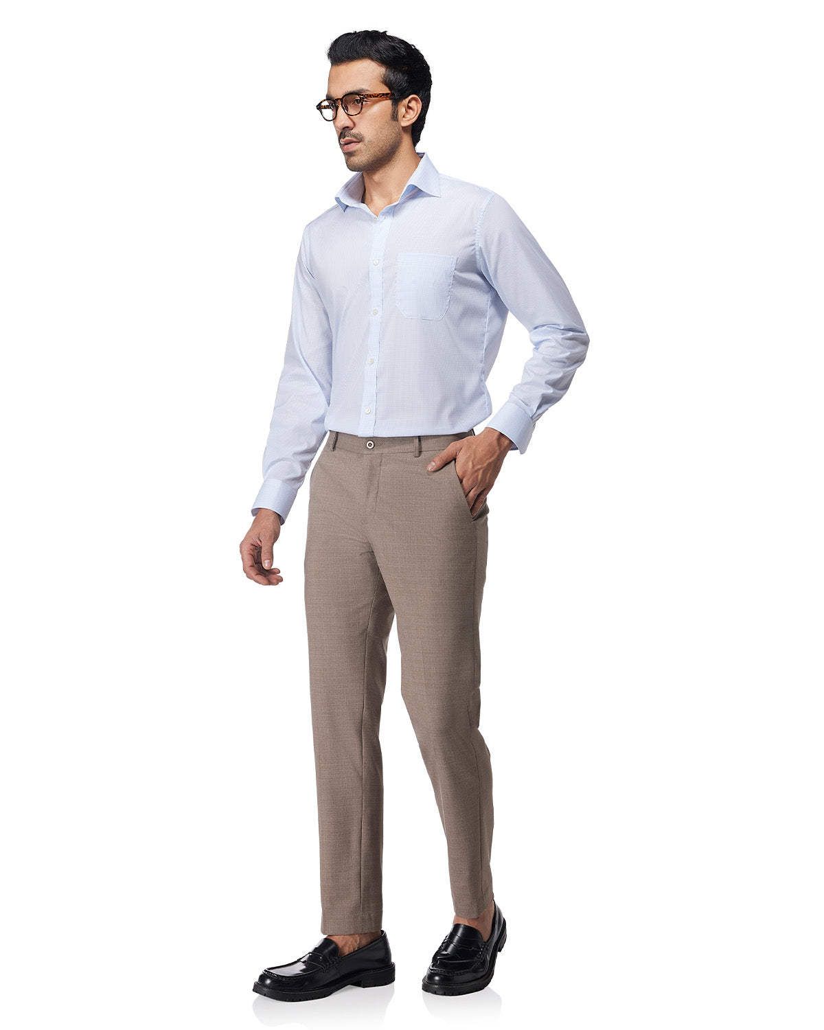 Stretch Micro-Checked Shirt - Pale Blue