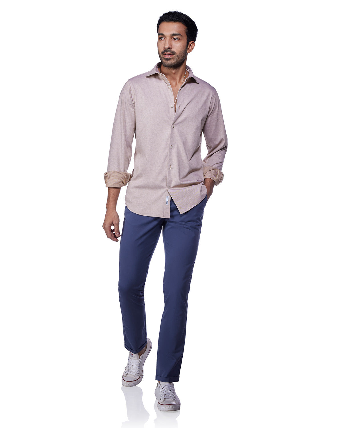 Japanese Stretch Knit Shirt - Beige Bombay Shirt Company Japanese Stretch Knit Shirt - Beige Bombay Shirt Company