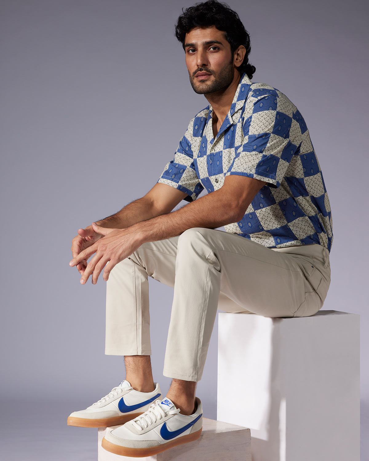 Japanese Multi-Printed Patchwork Shirt - Blue & White