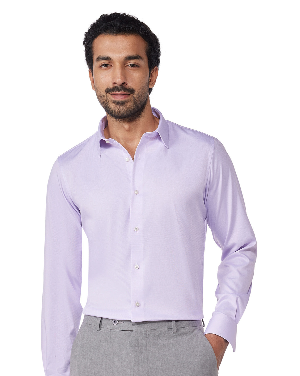 Wrinkle-Free Bamboo-Blend Stretch Dobby Shirt - Lavender