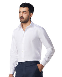 Cotton Self-Checked Dobby Shirt.- White