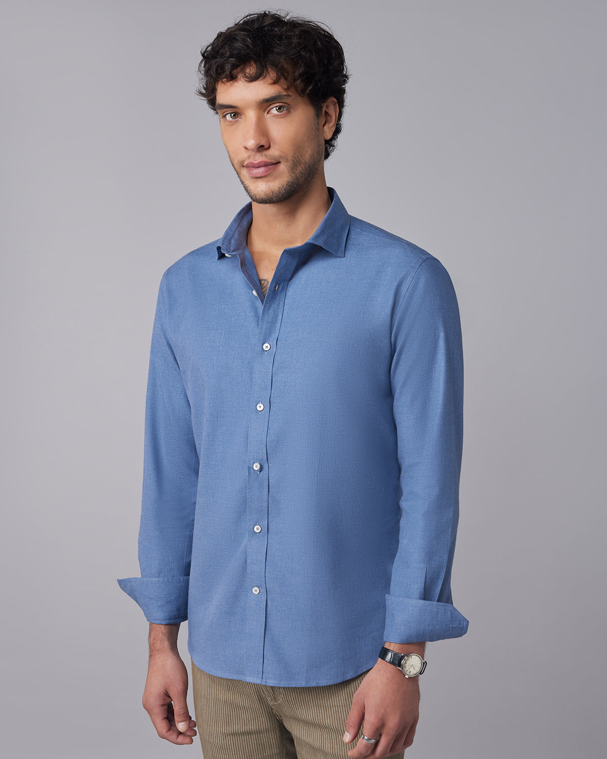 Sapphire Blue Brushed Twill Shirt