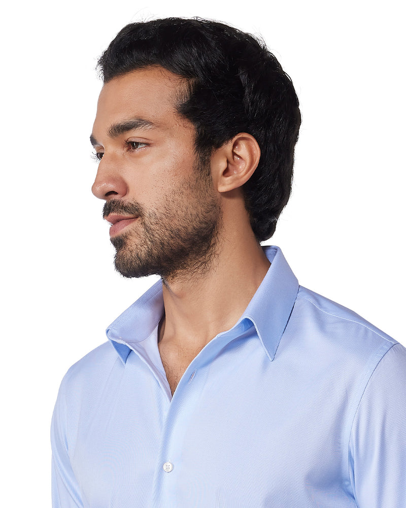 Wrinkle-Free Bamboo-Blend Stretch Dobby Shirt - Light Blue