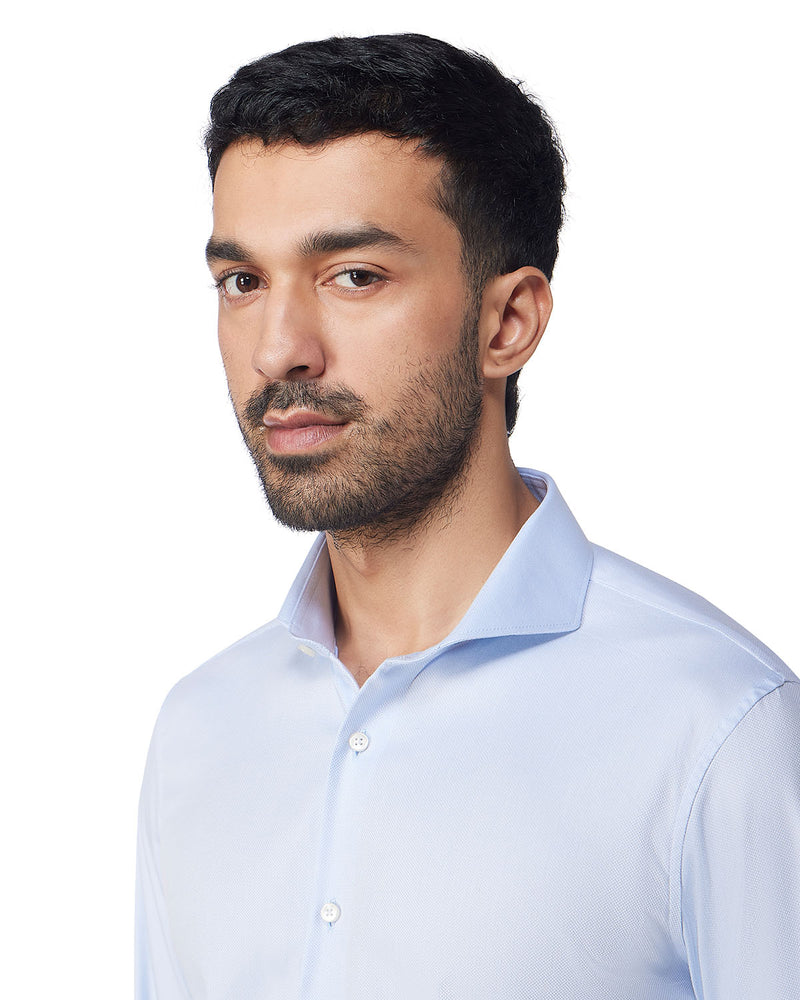 Stretch Cotton Dobby Shirt - Light Blue