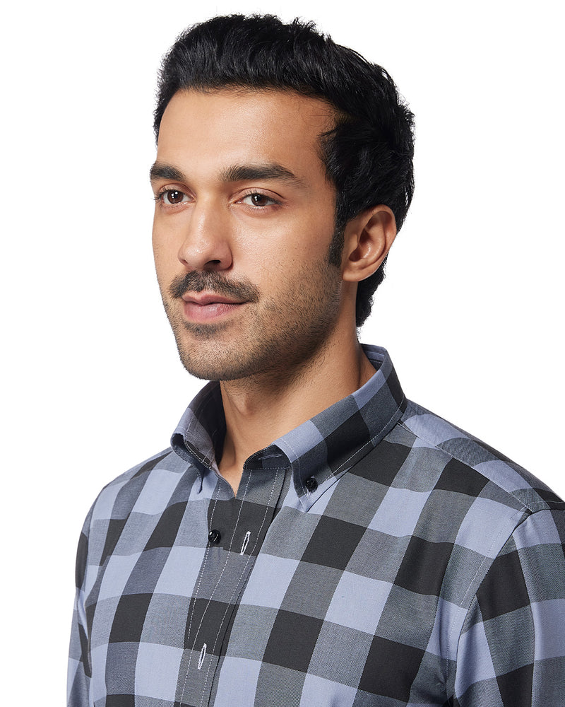 Twill Checked Shirt - Grey & Black