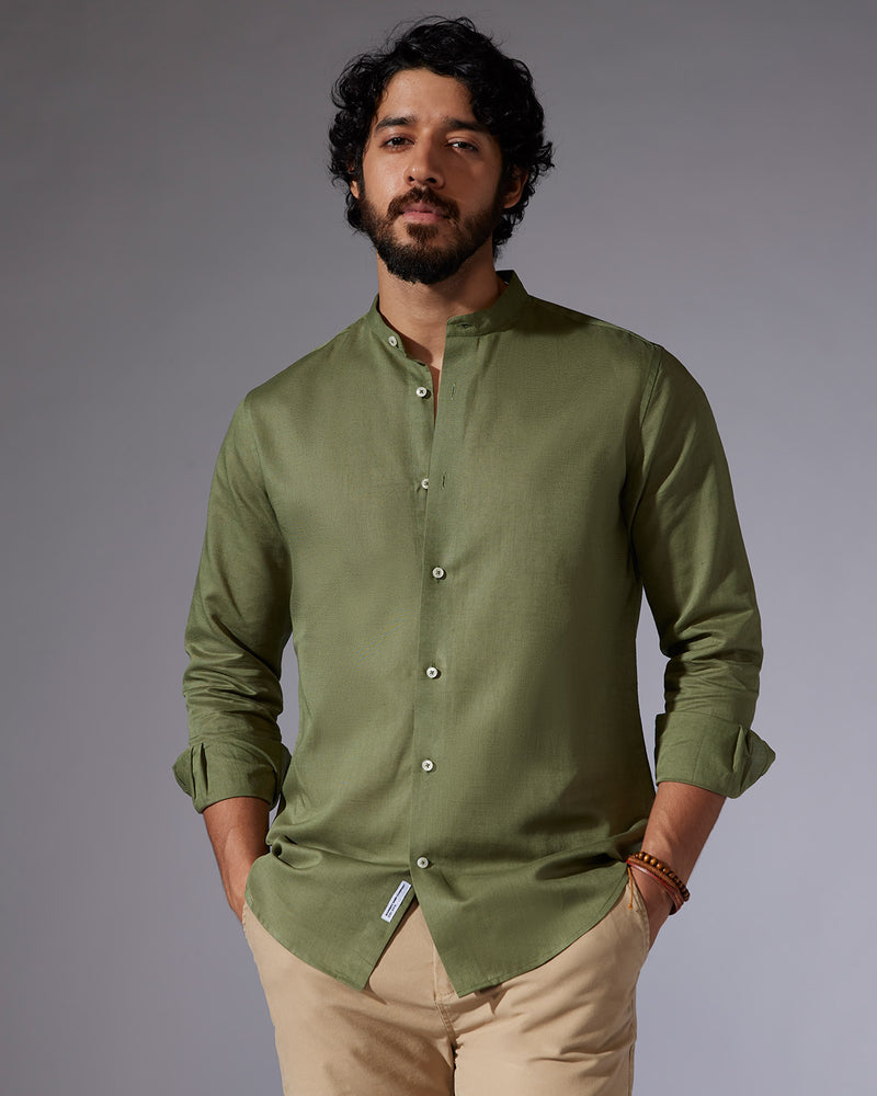 Olive Cotton Linen Shirt – Bombay Shirt Company1
