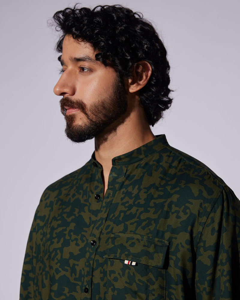 Green Camo Half-Sleeve Printed Shirt