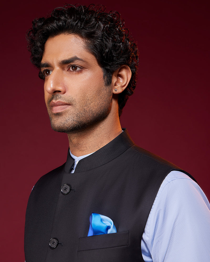 Twilight Blended Wool Nehru Jacket - Black